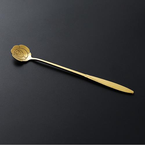 Tea Coffee Mixing Spoon Gold Spoon Long Handle Dessert Stainless Steel Vintage Teaspoons Drink Tableware Flowers Design 1PCS